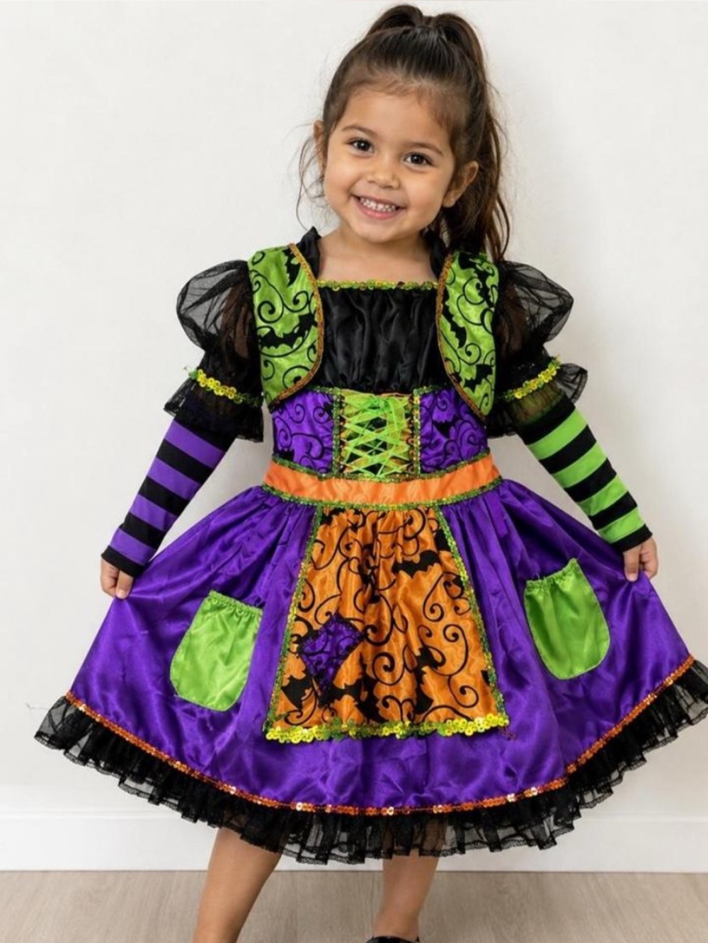 Kids Purple, Green & Orange Witch Costume Dress - Halloween size 3-4